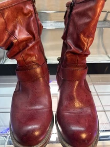 Rieker Stiefeletten rot rund geschnitten Harness Riemen Reißverschluss lässiger Absatz Biker EU38/US7 - Bild 1 von 18