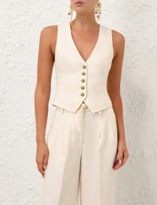 Zimmermann Crush Linen Waistcoat in Cream Size 2 (AU 12) - Picture 1 of 16