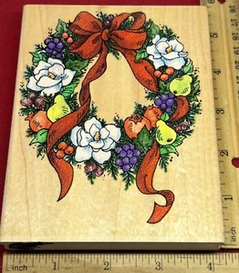 Stampendous Rubber Stamp R043 Magnolia Holiday Wreath Christmas, Flowers & Fruit - Picture 1 of 4