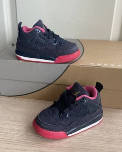 Nike Air Jordan 4 Retro Navy Denim/Pink Toddler Sneakers 705345-408- SZ 7 C - Picture 1 of 15