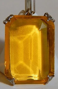 CADENA DE PLATA COLGANTE RECTANGULAR CRISTAL AMARILLO FACETADO ART DECO - Imagen 1 de 3