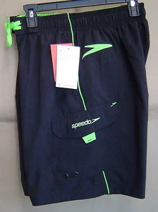 NWT $42 Mens S SPEEDO MARINA VOLLEY Black Green SWIM WATER SHORTS TRUNKS 7840260 - Picture 1 of 3