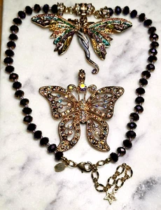 KIRKS FOLLY BELLE OF THE BALL NECKLACE W/ TWO INTERCHANGEABLE BUTTERFLY PENDANTS - Picture 1 of 23