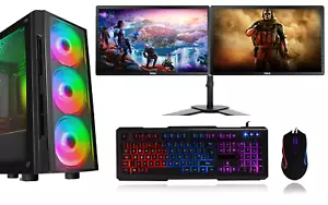GAMING PC BUNDLE + Dual 24" Monitors 16GB RAM 480GB SSD Win 11 RTX 3050 i7 1TB - Picture 1 of 6