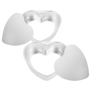 2 Pcs Aluminum Heart Baking Molds Valentine Tins Cake Pans Shapes - Picture 1 of 12