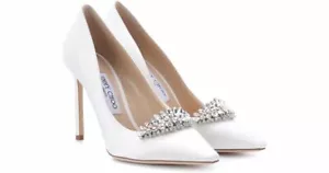 $1,050 Jimmy Choo ROMY Crystal Tiara Ivory Satin Pumps Size 38 / 8 - Picture 1 of 6
