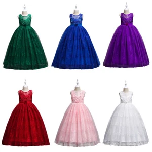 Kid Girl Flower Dress Princess Party Wedding Bridesmaid Formal Gown Long Dresses - Picture 1 of 42