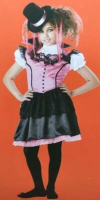 Fantasia de Halloween vampiro doce vampira 10/12 rosa vestido preto, gravata, chapéu menina - Imagem 1 de 4