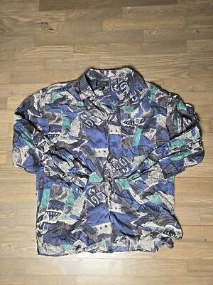 Camisa de Seda Sorpresa Vintage M Años 90 Geométrica De Colección Y2k Rara Con Botones Roca Terrosa Foto 1 de 4
