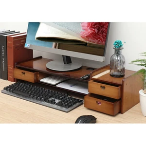 Bamboo Monitor Stand Riser with Storage Drawer Desk Laptop Organizer Stand Riser - Picture 1 of 11