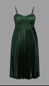 Cider curve plus size bottle green pleated maxi party Prom  dress xxl 16UK Satin