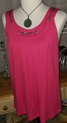  Top sin mangas con cuello de cadena frontal plisado Larry Levine talla M Foto 1 de 4