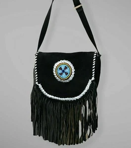 Hecho a Mano India Americana Cuentas Gamuza Bolsa de Cuero con Flecos Sioux Bolso de Mano - Imagen 1 de 4
