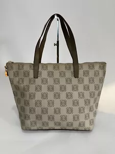 LOEWE Grey Anagram Logo Canvas and Leather Tote - Picture 1 of 7