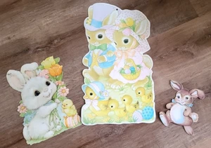 Lot of 3- Vintage Easter Bunny Die-Cut Paper Decorations, 1 Eureka, 1 Hallmark - Picture 1 of 11