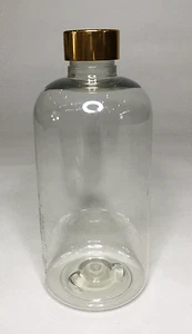 Empty 100ml Plastic Clear Boston Bottles & Shiny Gold Screw On Cap *ANY AMOUNT* - Bild 1 von 1