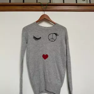 Grey and Red Women's Cashmere Knitted Jumper – Playful Design - Picture 1 of 2
