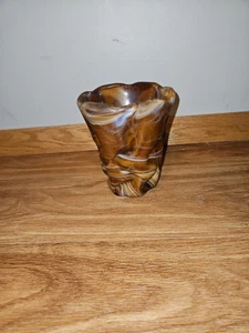 Vintage Chocolate Carmel Slag Glass Vase And Signed - Picture 1 of 5