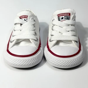 Converse Baby Sneaker Shoes Size 2 White Red Canvas All Star Low Top Lace Up - Picture 1 of 10