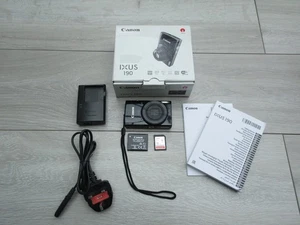 Canon IXUS 190 Digital Camera 10 x Zoom WiFi Black Charger Battery 16 GB Boxed - Picture 1 of 20