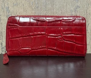 Made in Italy Red Crocodile-Embossed Genuine Leather Zip-Around Wallet Clutch - Picture 1 of 5