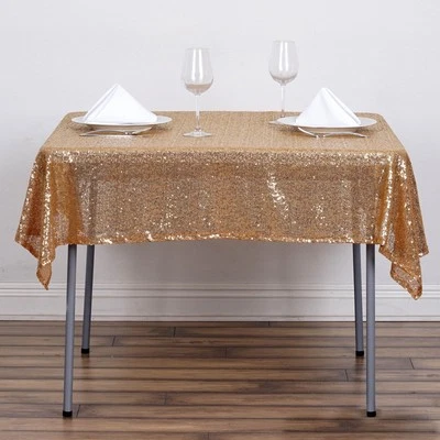 54x54" Gold SEQUIN SQUARE TABLECLOTH Sparkly Wedding Party Catering Linens - Image 1 of 4