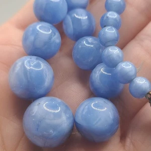 Vintage Satin Glas Halskette Perlen blau schwer 14" - Bild 1 von 8