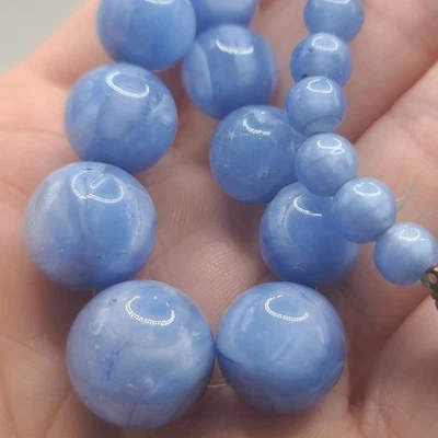 Collar Vintage Cristal Satinado Cuentas Azul Pesado 14" Foto 1 de 4