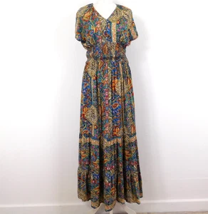 Boho Paisley Print Maxi Dress Size Large V-Neck Cap Sleeve Festival - Picture 1 of 8