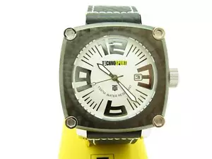 TECHNO SPORT CHRONOGRAPH STAINLESS STEEL BLACK LEATHER STRAP RECTANGULAR WATCH - Picture 1 of 1