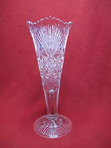 Vintage 10" Clear Glass Trumpet Vase Art Deco Style-Diamond- Hollywood Regency - Picture 1 of 10