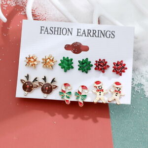 Wholesale 6Pairs Christmas Tree Snowman Earrings Drop Dangle Women Jewelry Xmas