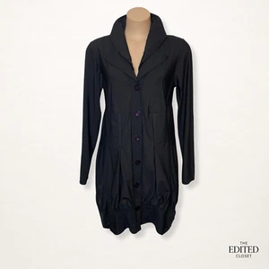 MARILYN SEYB NZ ✦ BLACK COAT DRESS 12 ✦ ARTWEAR Statement LONGLINE Tulip Jacket - Picture 1 of 10