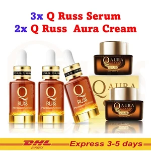 Q RUSS Serum x3 + Q Aura Cream x2 Reducir Manchas Oscuras Arrugas Antienvejecimiento 30 ml SET - Imagen 1 de 10