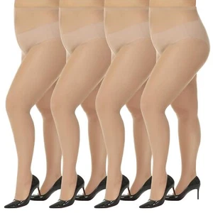 Women's Plus Size Pantyhose 4 Pairs Sheer Nylon Tights Comfortable Hosiery - Picture 1 of 8