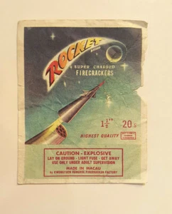 Etiqueta Petardo Marca Rocket Vintage Años 20 Años 70 Original 3X2.5" RARO MACAU - Imagen 1 de 3