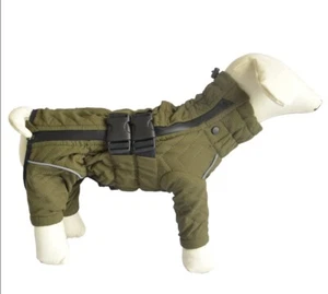 Neu ohne Etikett kleiner lovelonglanger Hundemantel doppelschichtiger Weste 4 winddicht wasserdicht oliv - Bild 1 von 8