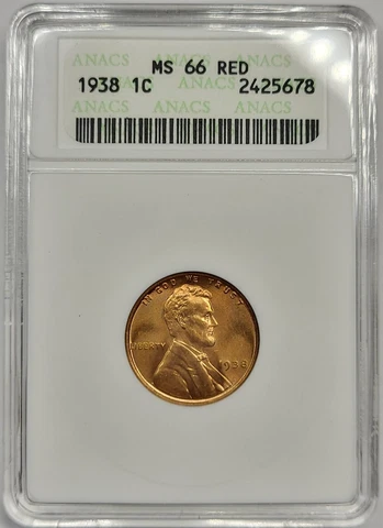 1938 Lincoln Wheat Cent ANACS MS-66 RED Cover