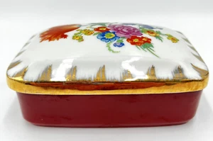 Scatola portabevande gioielli vintage Limoges floreale rettangolare con finiture oro Francia - Foto 1 di 11