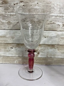 Single Pottery Barn Goblet Wine Water Handblown Bubble PINK Stem Glass 8.25” - Picture 1 of 7
