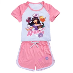 APHMAU girls' short sleeved T-shirt and sweatpants set suitable for ages 5-13 - Picture 1 of 25