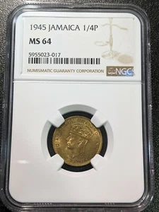 1945 MS64 Jamaica Farthing 1/4P NGC KM 30 King George VI  - Picture 1 of 2