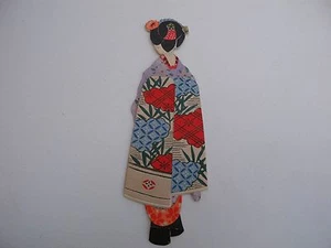 Stunning Pre War 1938 calendar Japanese Geisha hand painted greetings Blue Obi - Picture 1 of 5