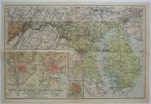 Original 1925 Map MARYLAND DELAWARE DISTRICT OF COLUMBIA Washington Baltimore - Picture 1 of 8