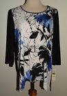 New Alfred Dunner Top Medium Floral 3/4 Sleeve Asymmetrical Blouse Necklace