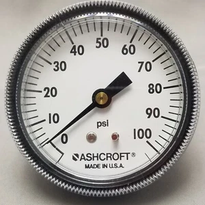 Ashcroft Pressure Gage 0-100 PSI 1/8" NPT Brass Socket 2.5" Face Made in USA - Picture 1 of 9