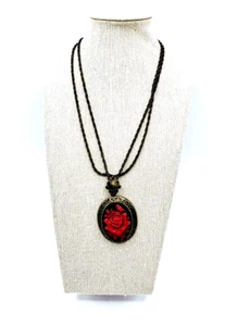 Signierte süße Romantik Halskette Vintage Doppelstrang RedRose Boho rund Messing 17" - Bild 1 von 8