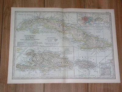 MAPA ANTIGUO FECHADO DE CUBA HAITÍ JAMAICA DOMINICANA/INDIAS OCCIDENTALES CARIBE 1897 Foto 1 de 4