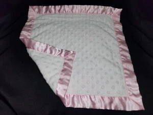 Little Wishes White Pink Lovey Minky Dot Satin Trim 16x16" - Picture 1 of 8