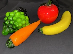 Lot of 4 Vintage Hand Blown Glass Fruit Vegetables Art Glass Decor Murano Style - Picture 1 of 19